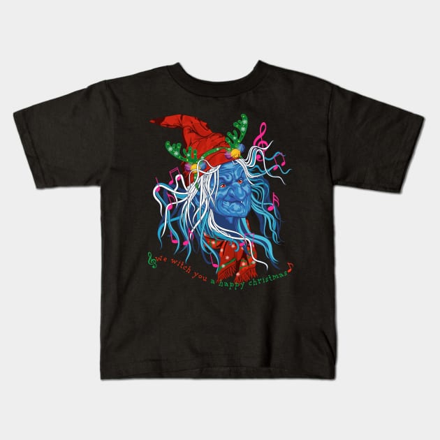 We witch you a Happy Christmas Kids T-Shirt by PunnyPoyoShop